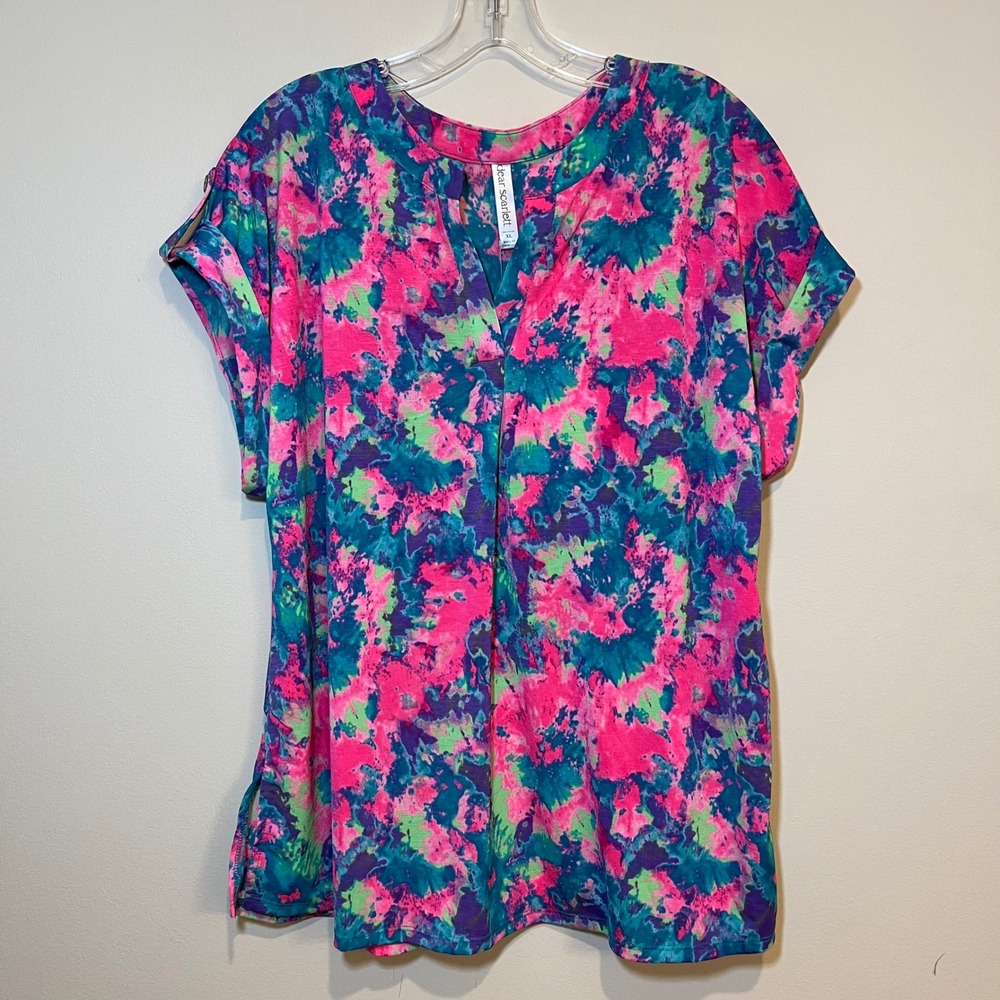 Dear Scarlett Lizzy Blouse Short Sleeve Shirt Top Multicolor Abstract Size XL